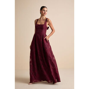 Lulus Perfected Aura Red Jacquard Tie-back Maxi Dress With Pockets - Size L